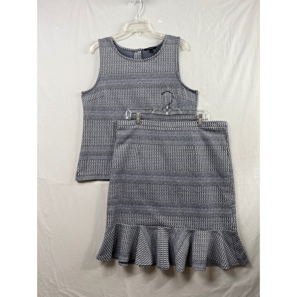 Banana Republic Skirt Set Women L Navy White Nautical Knit Button Back Flounce